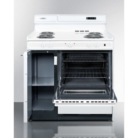 SUMMIT APPLIANCE DIV. Summit-Electric Range, 220V, White, Clock Timer, Oven, Light, 36"W WEM430KW